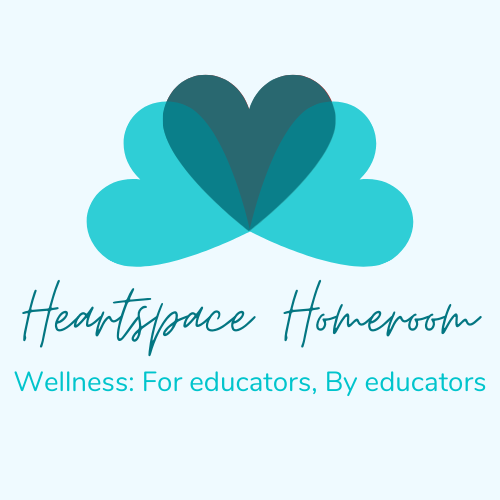 The Heartspace Homeroom logo says Wellness for educators by educators
underneath fanned teal hearts
Living yoga. Empowering educators.